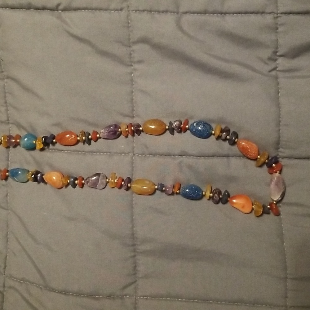 Vintage Multicolor Natural Stone Beggar Necklace